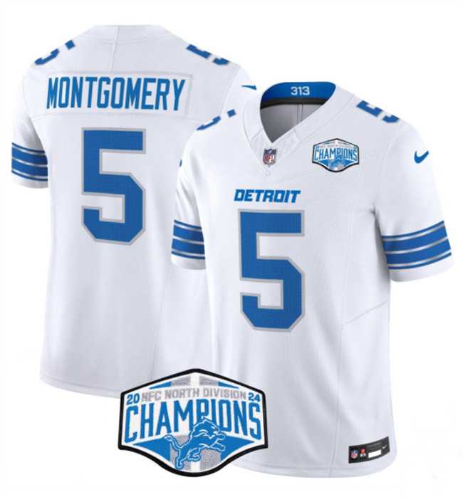 Men%27s Detroit Lions #5 David Montgomery White 2024 NFC North Champions F.U.S.E. Vapor Limited Stitched Jersey->detroit lions->NFL Jersey